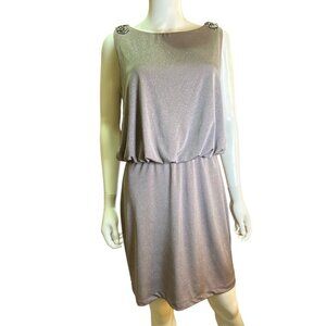 Jackie Jon Sleeveless Beaded Shoulder Cocktail Dress Sz 6 Sparkle Fabric EUC